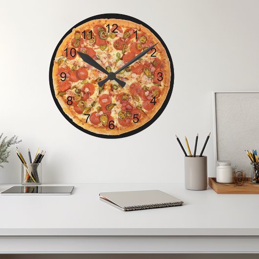 Horloge Ronde Fun Pizza Pepperoni Junk Food Cuisine