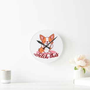 Horloge Ronde Funky Corgi Chien moyen Dog Extraire ceci