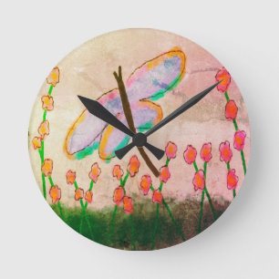 Horloge Ronde Funky Dragonfly Abstrait Art