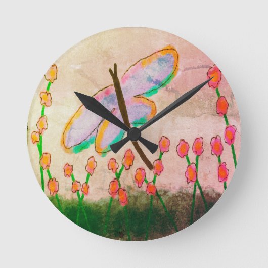 Horloge Ronde Funky Dragonfly Abstrait Art (Recto)