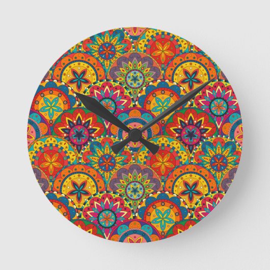 Horloge Ronde Funky Retro couleur Motif Mandala (Recto)