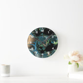 Horloge Ronde Funky Swirling Spirals Teal Black Fractal (Maison)