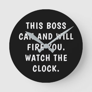 Horloge Ronde Funny Boss Black White Typography Office