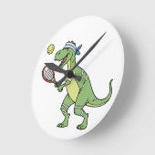 Horloge Ronde  Funny Cartoon T-Rex Playing Tennis Dinosaur (Angle)