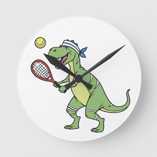 Horloge Ronde  Funny Cartoon T-Rex Playing Tennis Dinosaur (Recto)