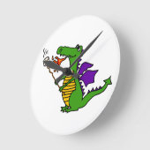 Horloge Ronde Funny Dragon Roasting Marshmallows (Angle)