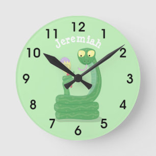 Horloge Ronde Funny green snake with maraca cartoon