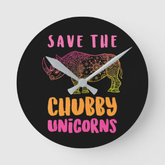 Horloge Ronde Funny Rhino Sauver Chubby Unicorns Droits des anim