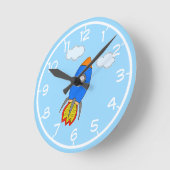 Horloge Ronde Fusée de dessin animé dans décoration de nurserie  (Angle)