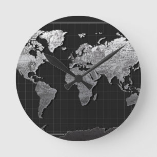 Horloge Ronde galaxie 4 noirs et blancs de carte du monde