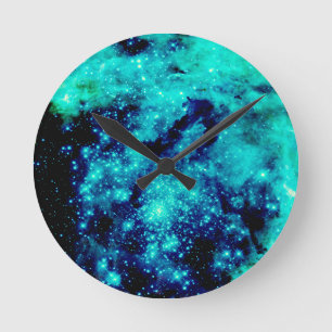 Horloge Ronde Galaxie turquoise