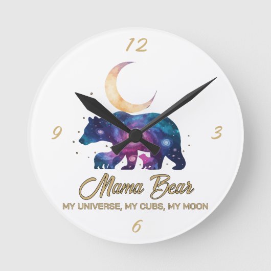 Horloge Ronde Galaxy Mama Bear & Cubs Moon Silhouette (Recto)