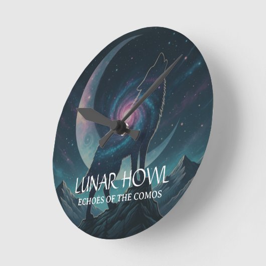 Horloge Ronde Galaxy Wolf Silhouette with Moon (NO NUMBERS) (Angle)
