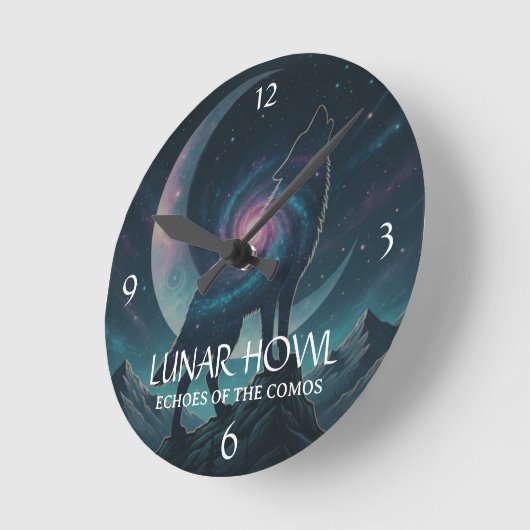 Horloge Ronde Galaxy Wolf Silhouette with Mystical Nebula Moon - (Angle)