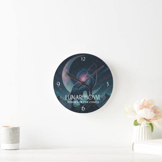 Horloge Ronde Galaxy Wolf Silhouette with Mystical Nebula Moon - (Maison)
