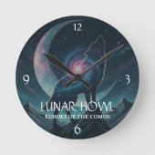 Horloge Ronde Galaxy Wolf Silhouette with Mystical Nebula Moon - (Recto)
