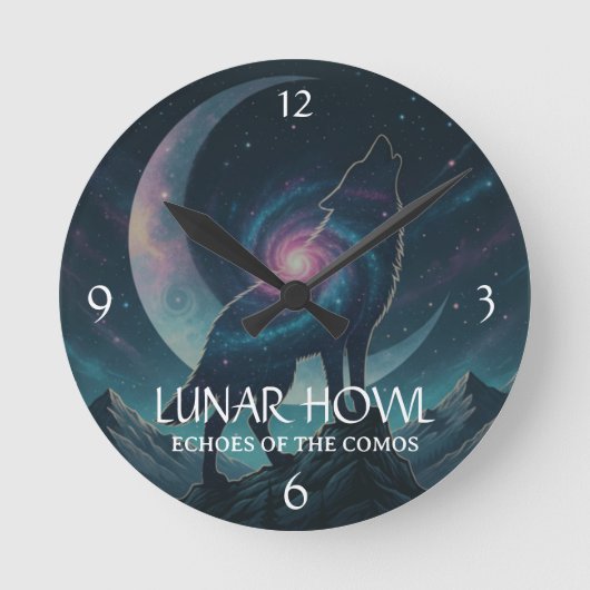 Horloge Ronde Galaxy Wolf Silhouette with Mystical Nebula Moon - (Recto)