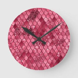 Horloge Ronde Galles de sirènes Glam #2 (Parties scintillant Fau
