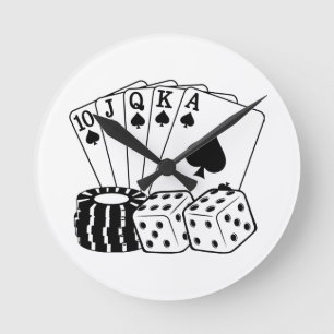Horloge Ronde Gambling Casino Cartes Dice Poker Chips Art