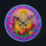 Horloge Ronde Ganesh<br><div class="desc">Ganesh le solvant de tous les obsticals,  illustration par Lori Felix</div>