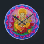 Horloge Ronde Ganesh<br><div class="desc">Ganesh le solvant de tous les obsticals,  illustration par Lori Felix</div>