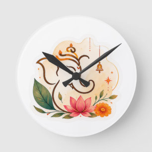 Horloge Ronde Ganesha élégant Lotus Diwali