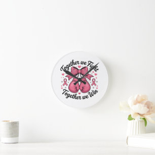 Horloge Ronde Gants de boxe Ruban Rose Sensibilisation au cancer