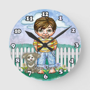 Horloge Ronde Garçon et Chien