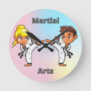 Horloge Ronde Garçon et fille des arts martiaux