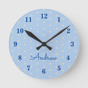 Horloge Ronde Garçon Personnalisé Bleu