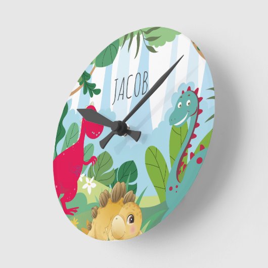 Horloge Ronde Garçons Mignon Dinosaure Chambre Enfants (Angle)