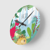 Horloge Ronde Garçons Mignons Dinosaure Chambre Enfants (Angle)