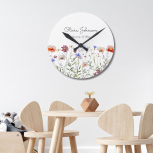 Horloge Ronde Garde de naissance de bébé fleur sauvage colorée a