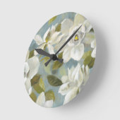 Horloge Ronde Gardenias sur bleu ardoise (Angle)
