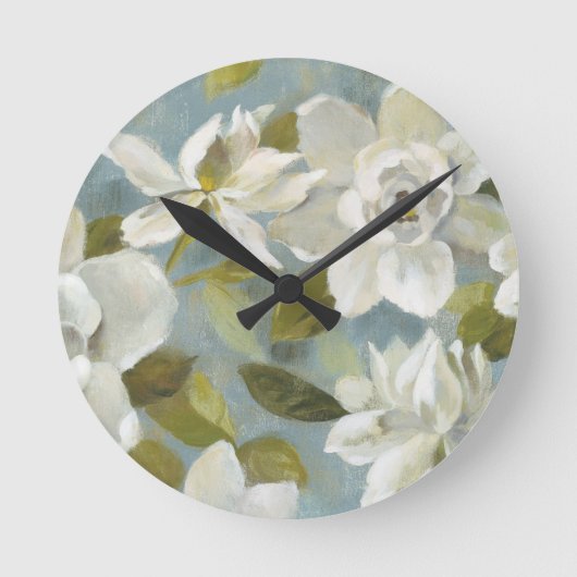 Horloge Ronde Gardenias sur bleu ardoise (Recto)