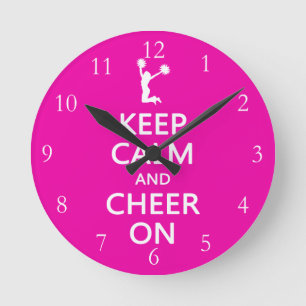 Horloge Ronde Gardez le calme et la joie, rose Pom-pom girl