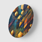Horloge Ronde Geometric Harmony: Abstract Cubes in Gold and Teal (Angle)