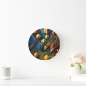 Horloge Ronde Geometric Harmony: Abstract Cubes in Gold and Teal (Maison)