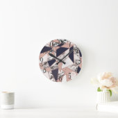 Horloge Ronde Géometric Navy Blue Peach Marble and Rose Gold (Maison)