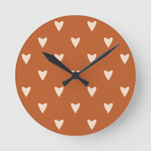 Horloge Ronde Géométrie en amour - crème sur ocre rouge - motif.