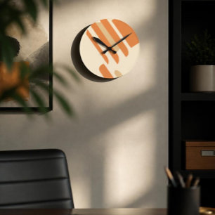 Horloge Ronde Géométrique orange et crème scandinave 