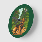 Horloge Ronde German Shepherd Forest Adventure Dog (Angle)