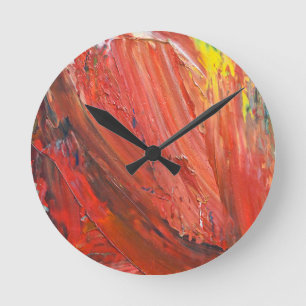 Horloge Ronde Geste Vertical Abstrait en Rouge