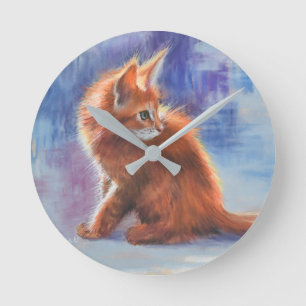 Horloge Ronde Ginger Kitten dans la lumière pastel