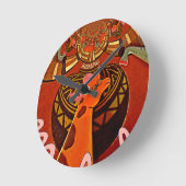 Horloge Ronde Girafe avec deux queues de ponytail art (Angle)