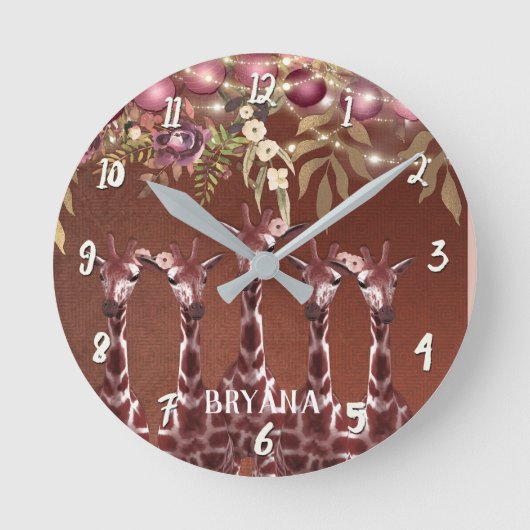 Horloge Ronde Girafe Floral Rustic Brown Personalized (Recto)