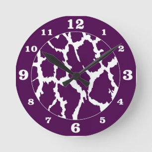 Horloge Ronde Girafe imprimée violette et blanche numérotée