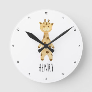 Horloge Ronde Girafe monogramme. Moderne mignon
