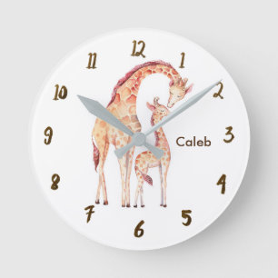 Horloge Ronde Girafes Chambre de Nursery Personnalisée sur mesur