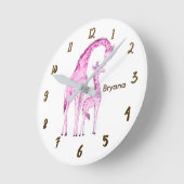 Horloge Ronde Girafes roses nurserie jungle personnalisée (Angle)